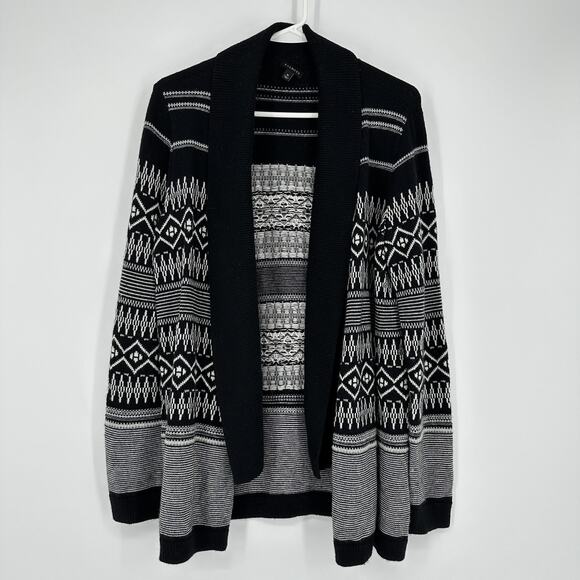 Talbots Sweater Womens Medium Black White Cardigan Shawl Collar Fair Isle Knit - Picture 1 of 10